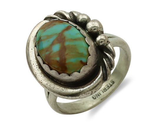 Navajo Ring .925 Silver Kingman Turquoise Native American Artist C.1980's