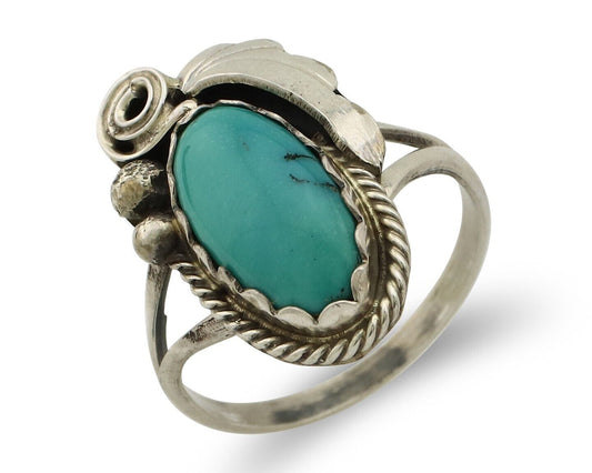 Navajo Inlaid Ring 925 Silver Blue Turquoise Artist Signed Justin Morris C.80s