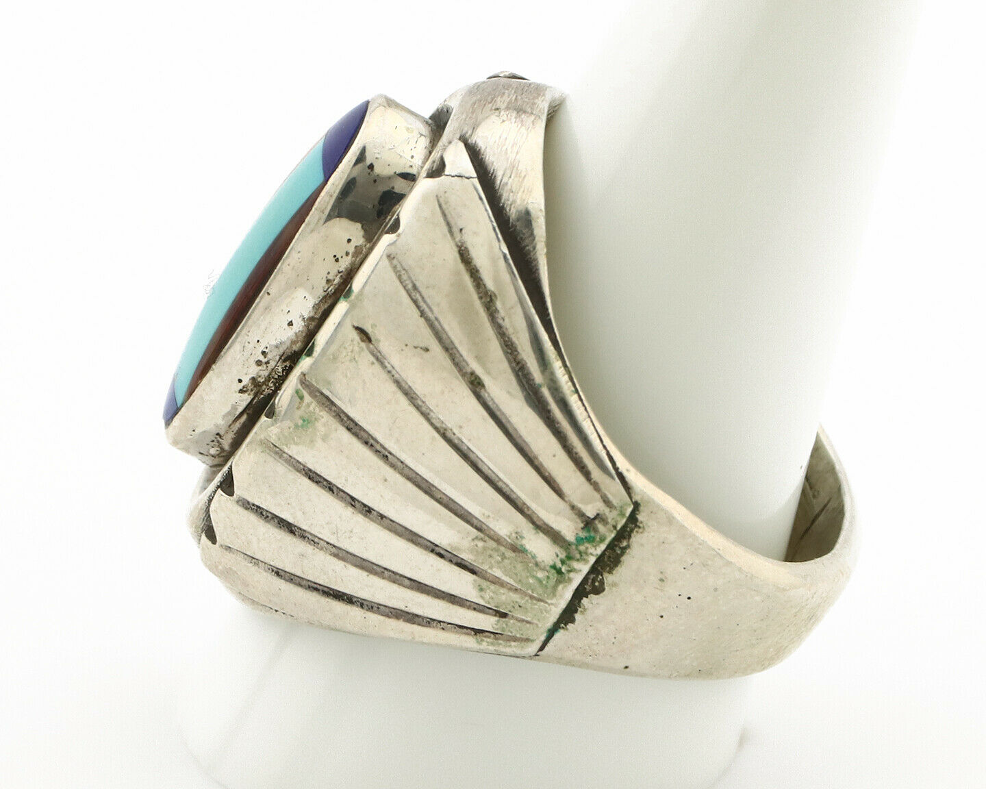 Navajo Ring .925 Silver Natural Inlaid Gemstone Artist Signed FY C.80's