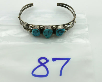 Navajo Bracelet .925 Silver Blue Turquoise Native American Artist C.80's
