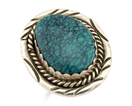 Navajo Handmade Ring .925 Silver Spiderweb Turquoise Native American Artist C80s