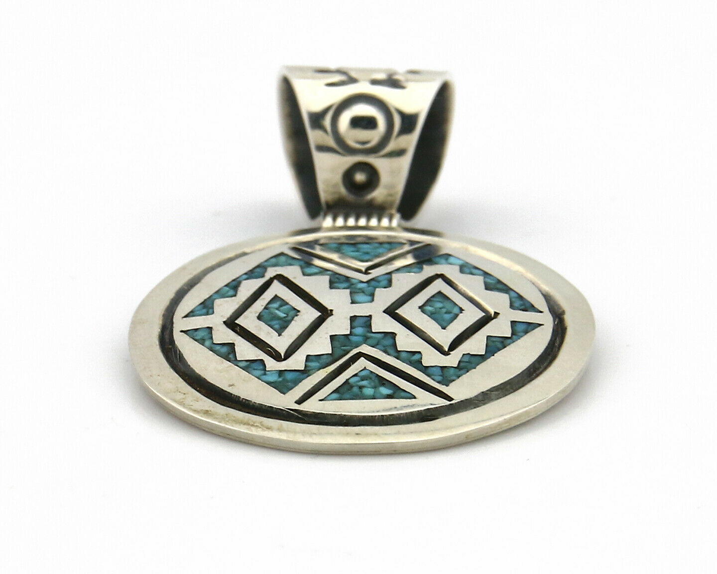 Navajo Inlaid Pendant .925 Silver Signed Artist Stanley Bain C.80's