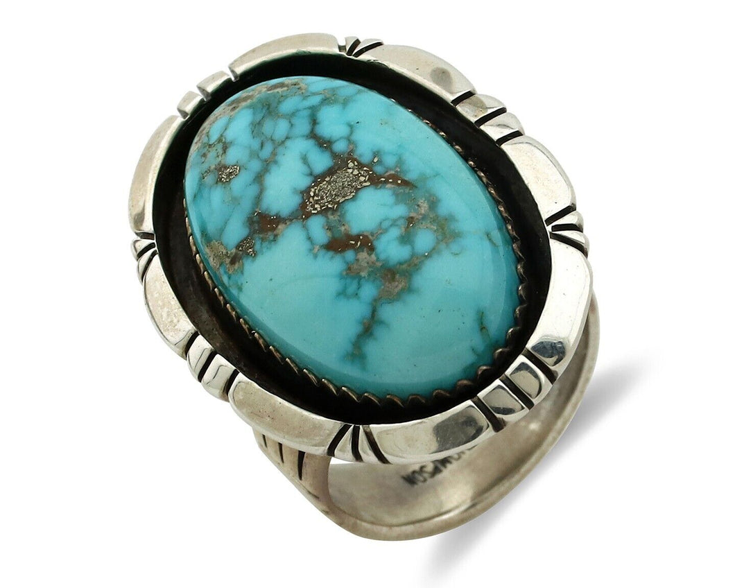 Navajo Ring 925 Silver Morenci Turquoise Artist Signed M Thompson C.80's