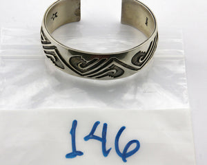 Navajo Bracelet SOLID .925 Silver Overlay Hand Stamped Cuff Artist Star C.80's