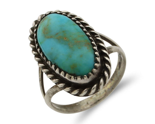 Navajo Handmade Ring 925 Silver Kingman Turquoise Artist Signed MC C.80's