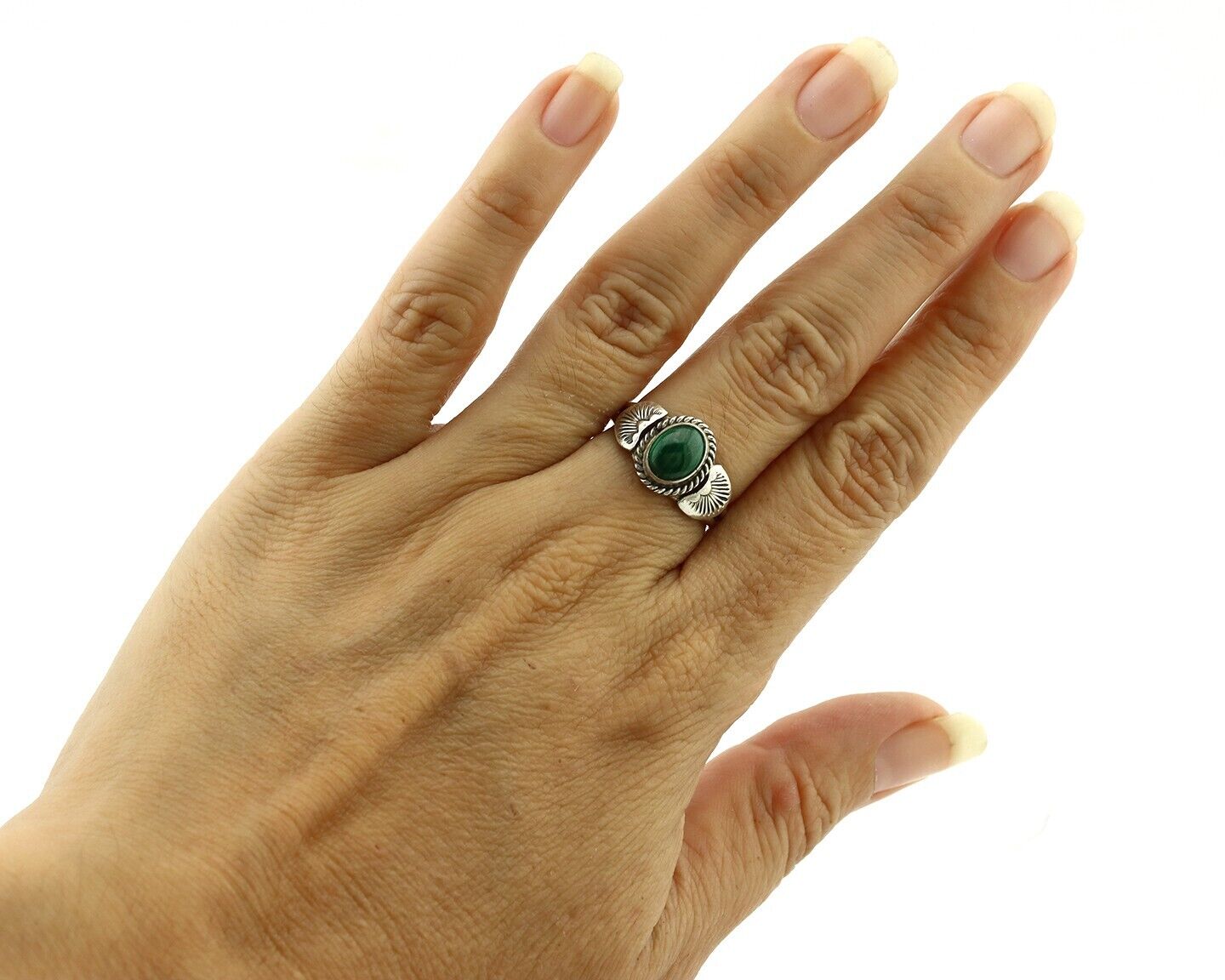 Navajo Ring 925 Silver Natural Mined Malachite Native American Artist C.80's