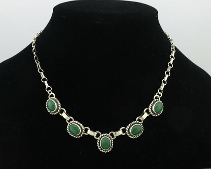 Navajo Necklace .925 Silver Natural Green Jade Native American Artist C.80's