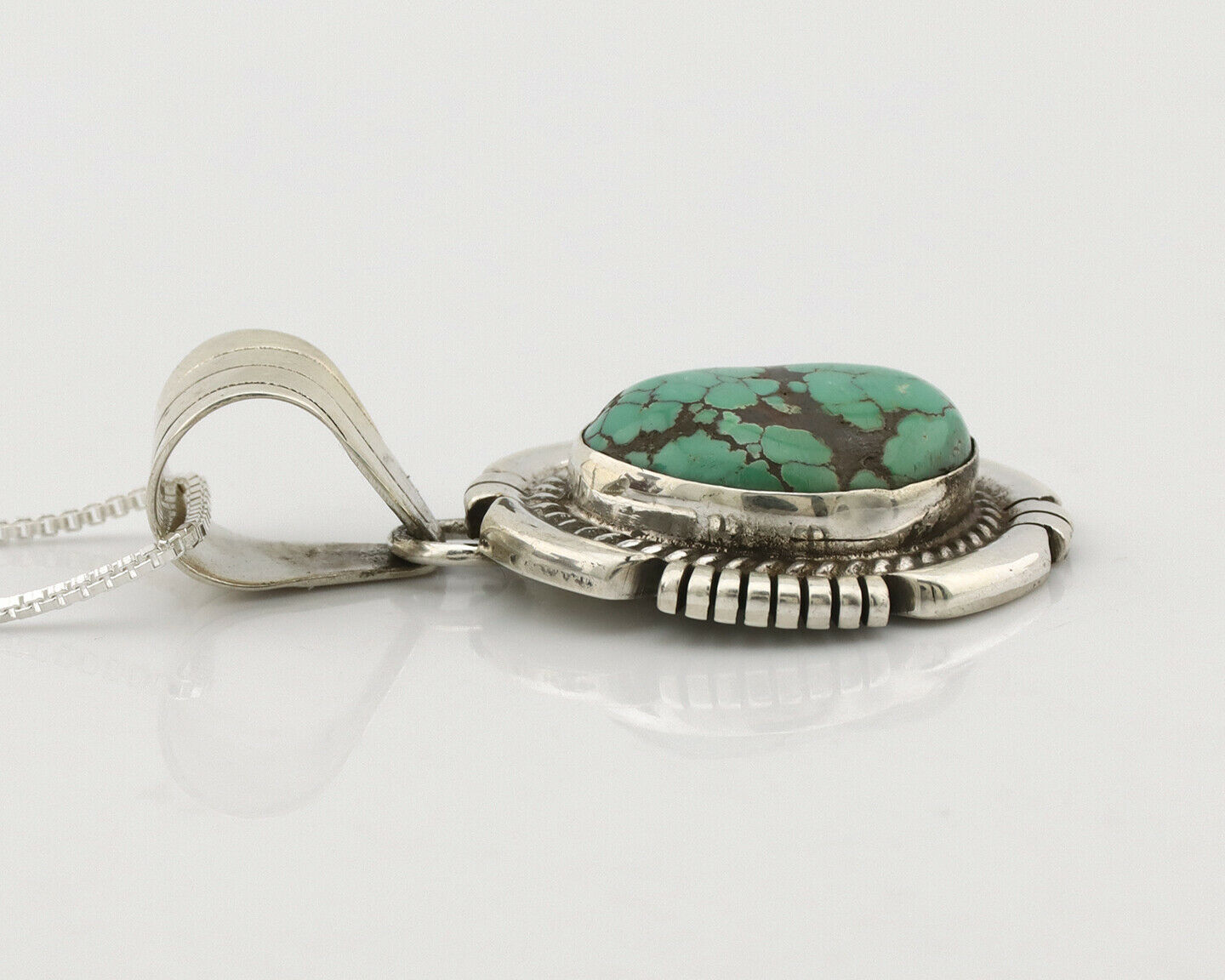 Navajo Necklace .925 Silver Kingman Turquoise Signed JP C.1980's