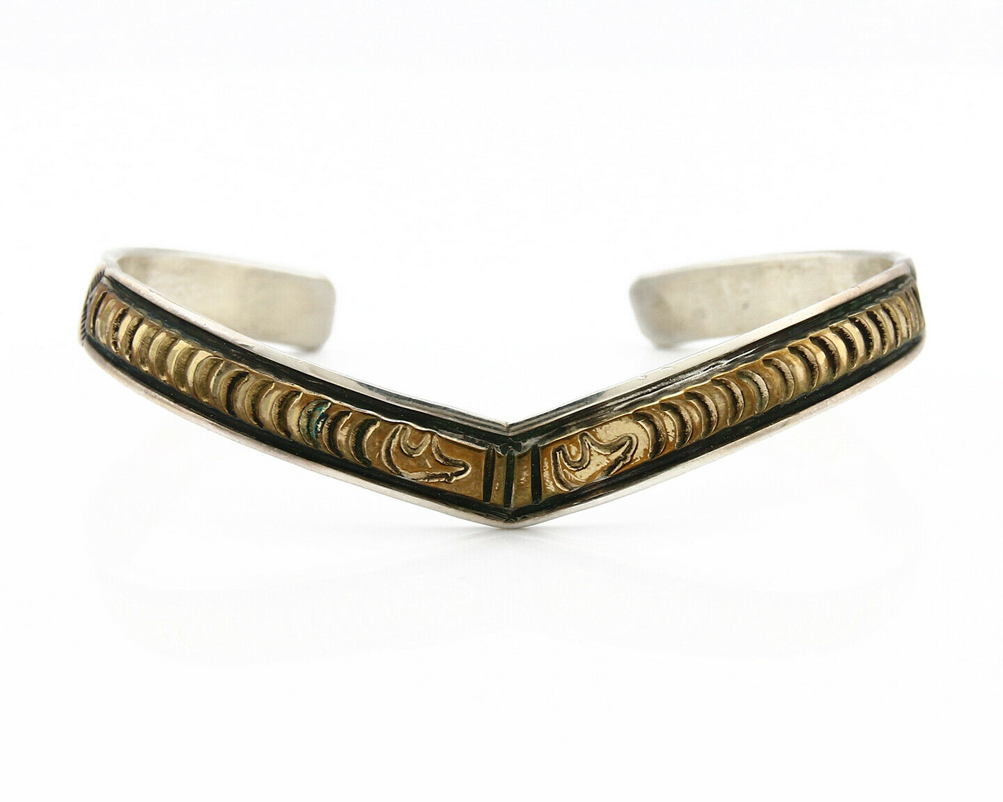 Navajo Bracelet .925 SOLID Silver & 12k Gold Plated Signed Artist RL C.80's