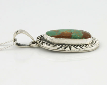 Navajo Kingman Turquoise Pendant .925 Silver Hand Stamped Signed Gecko C.80's