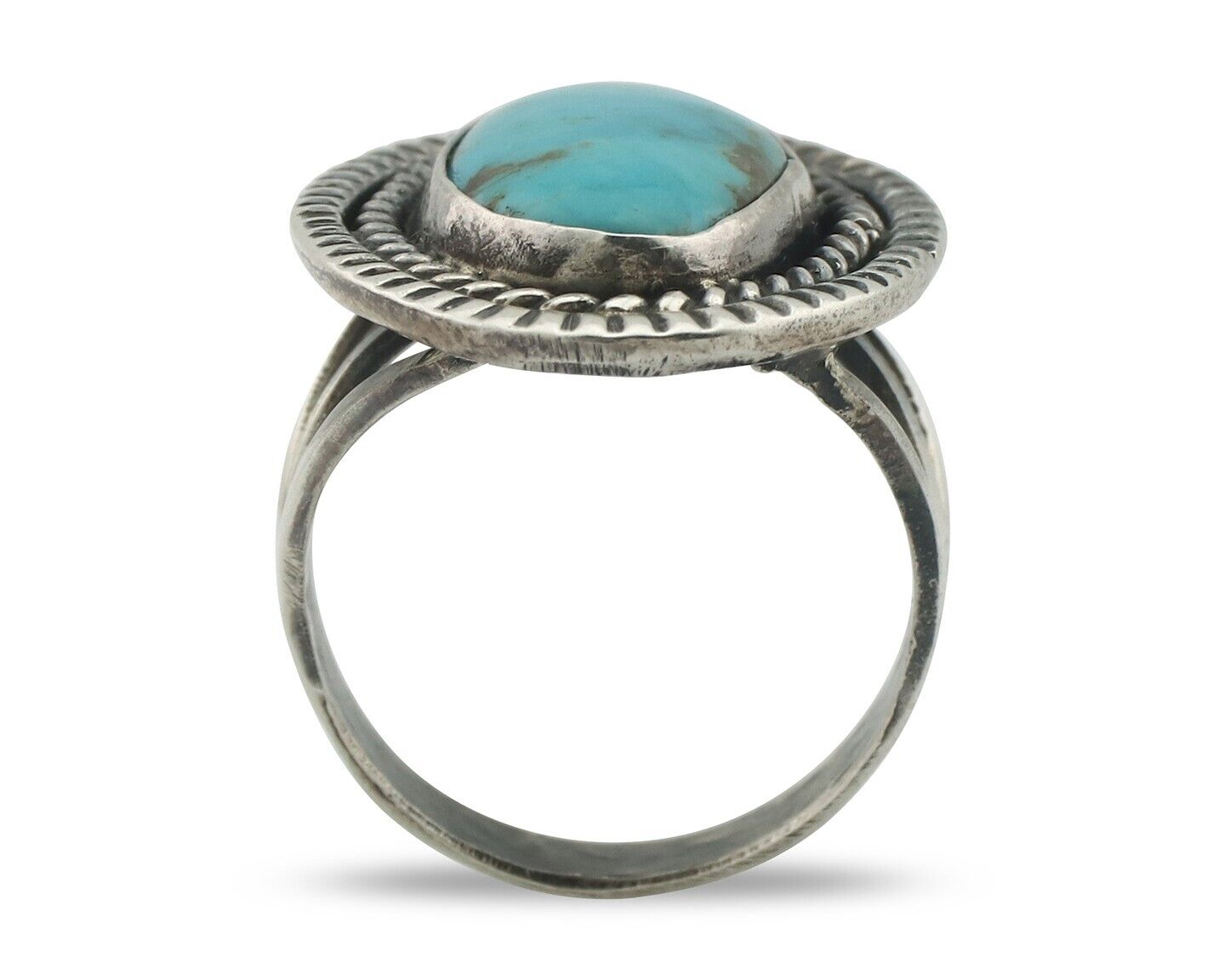 Navajo Ring .925 Silver Natural Blue Turquoise Artist Signed JT C.80's