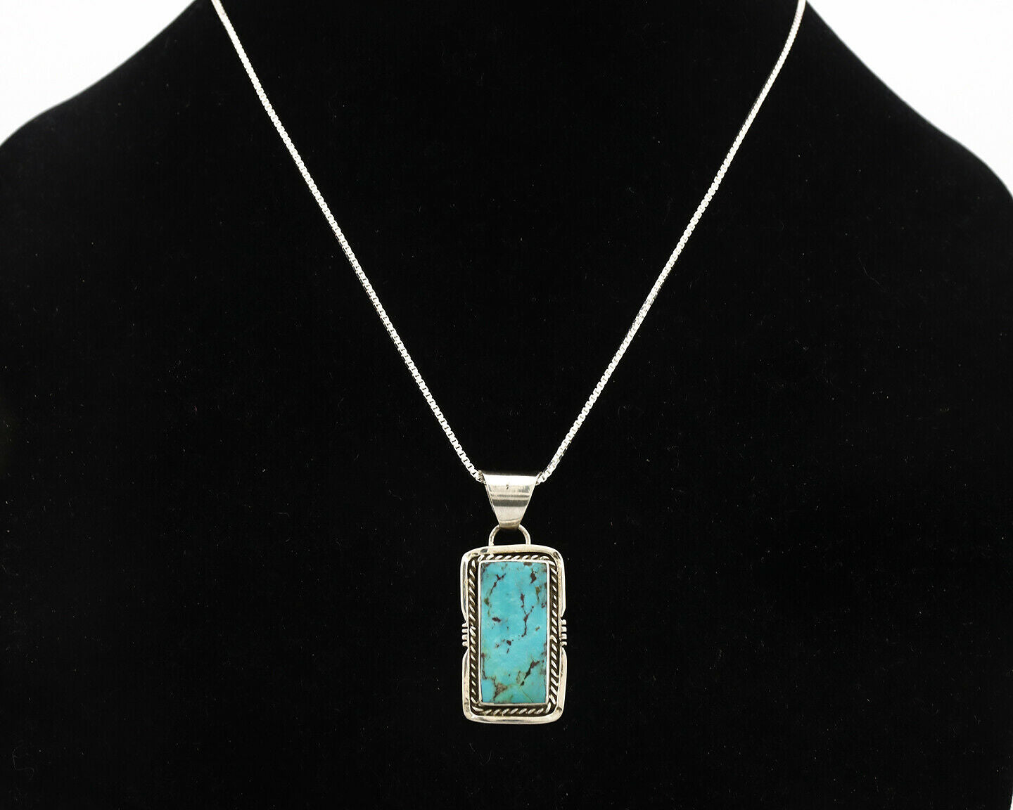 Navajo Necklace .925 Silver Kingman Turquoise Signed AB C.1980's