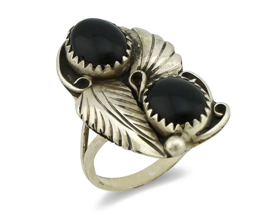 Navajo Ring 925 Silver Natural Mined Onyx Artist Signed T Thomas C.80's