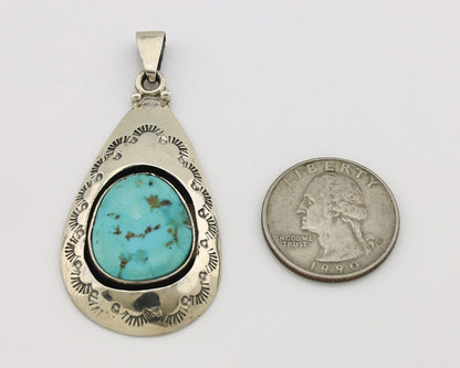 Navajo Pendant 925 Silver Natural Mined Turquoise Artist Signed C Montoya C.80's