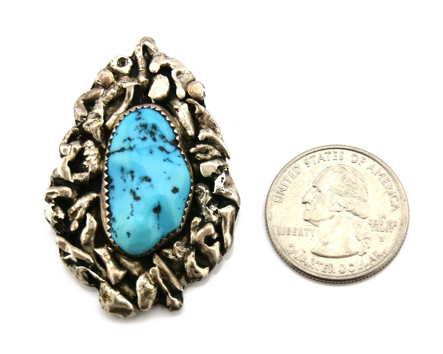 Navajo Pendant .925 Silver Kingman Turquoise Native American C.80's
