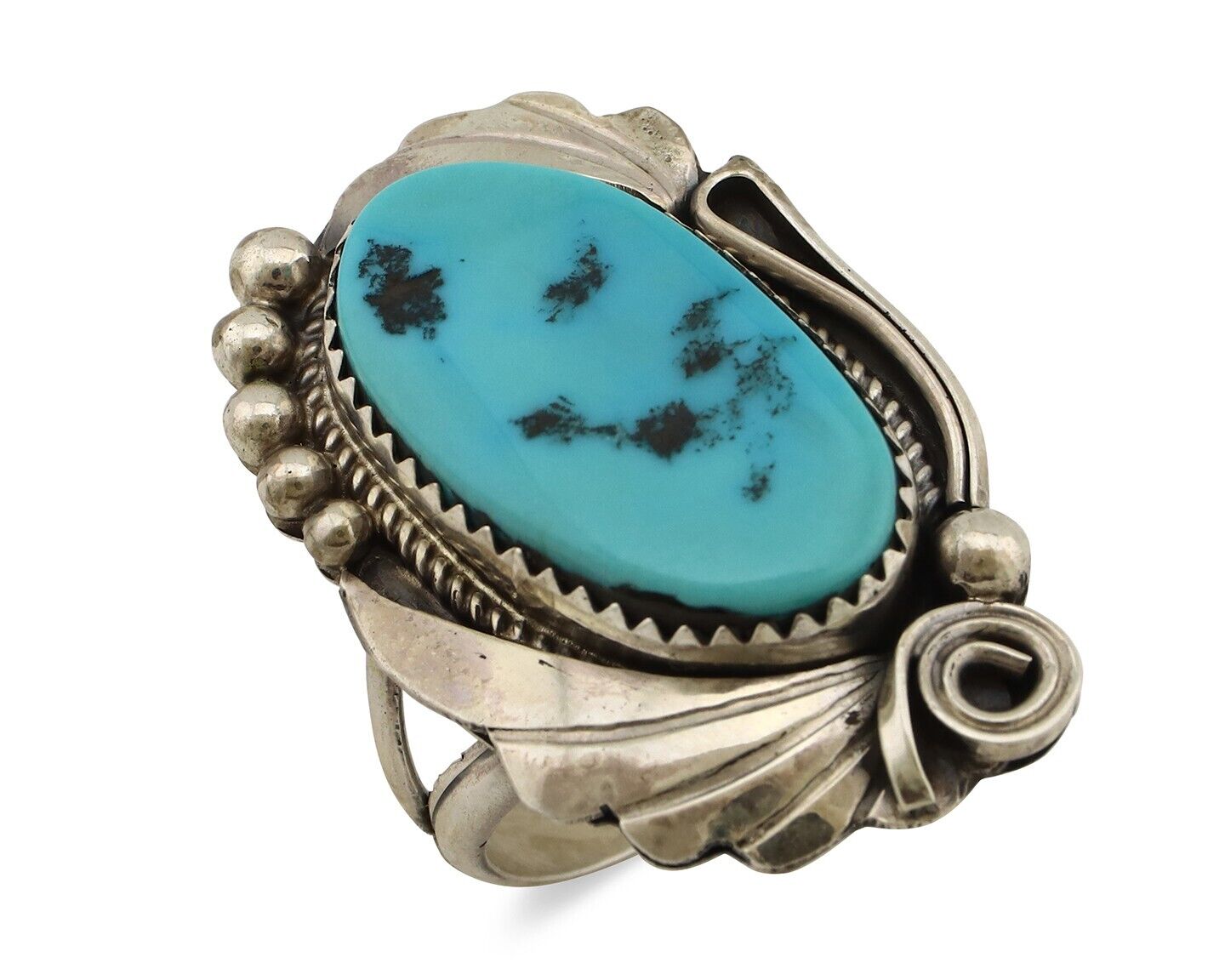 Navajo Inlay Band Ring 925 Silver Sleeping B Turquoise Signed Justin Morris C80s