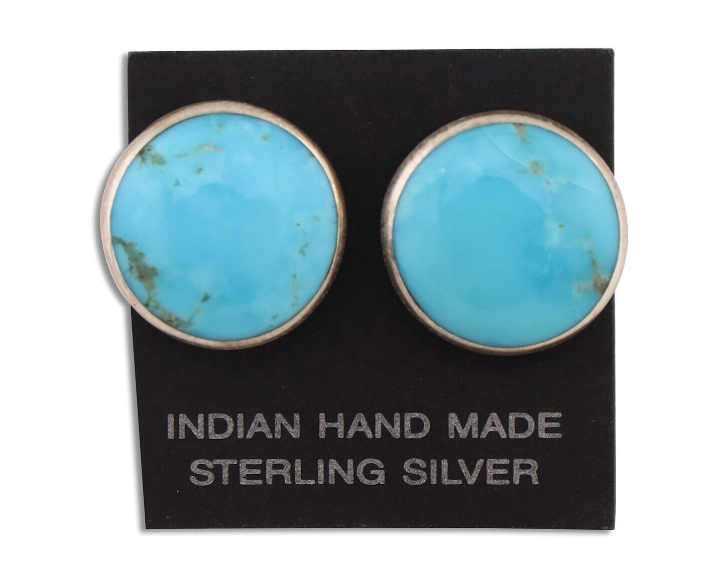 Navajo Earrings 925 Silver Natural Kingman Turquoise Artist Signed JM C.90's