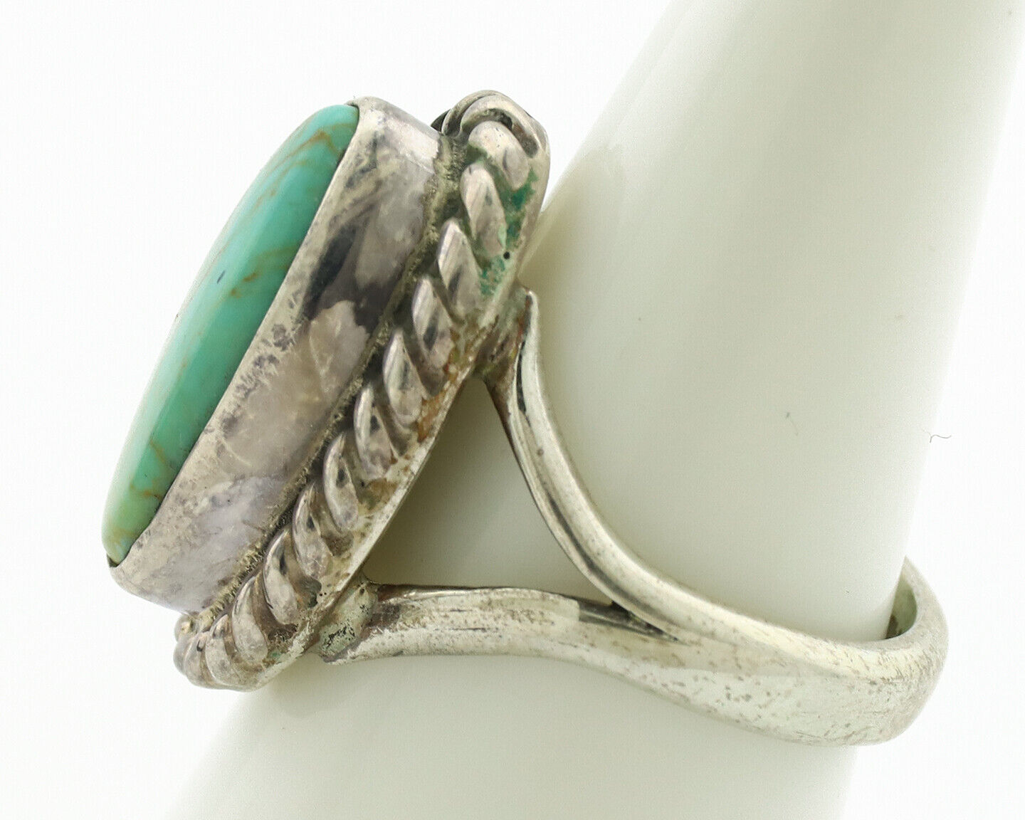 Navajo Ring .925 Silver Kingman Turquoise Artist Signed Gecko C.80's