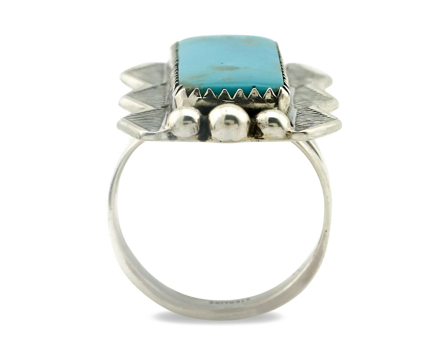 Navajo Ring .925 Silver Natural Aqua Turquoise Signed Apache C.80's