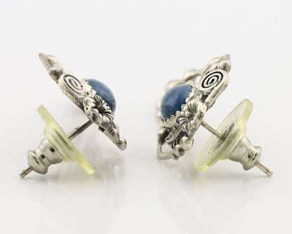 Navajo Earrings 925 Silver Natural Mined Denim Lapis Native American Artist C90s