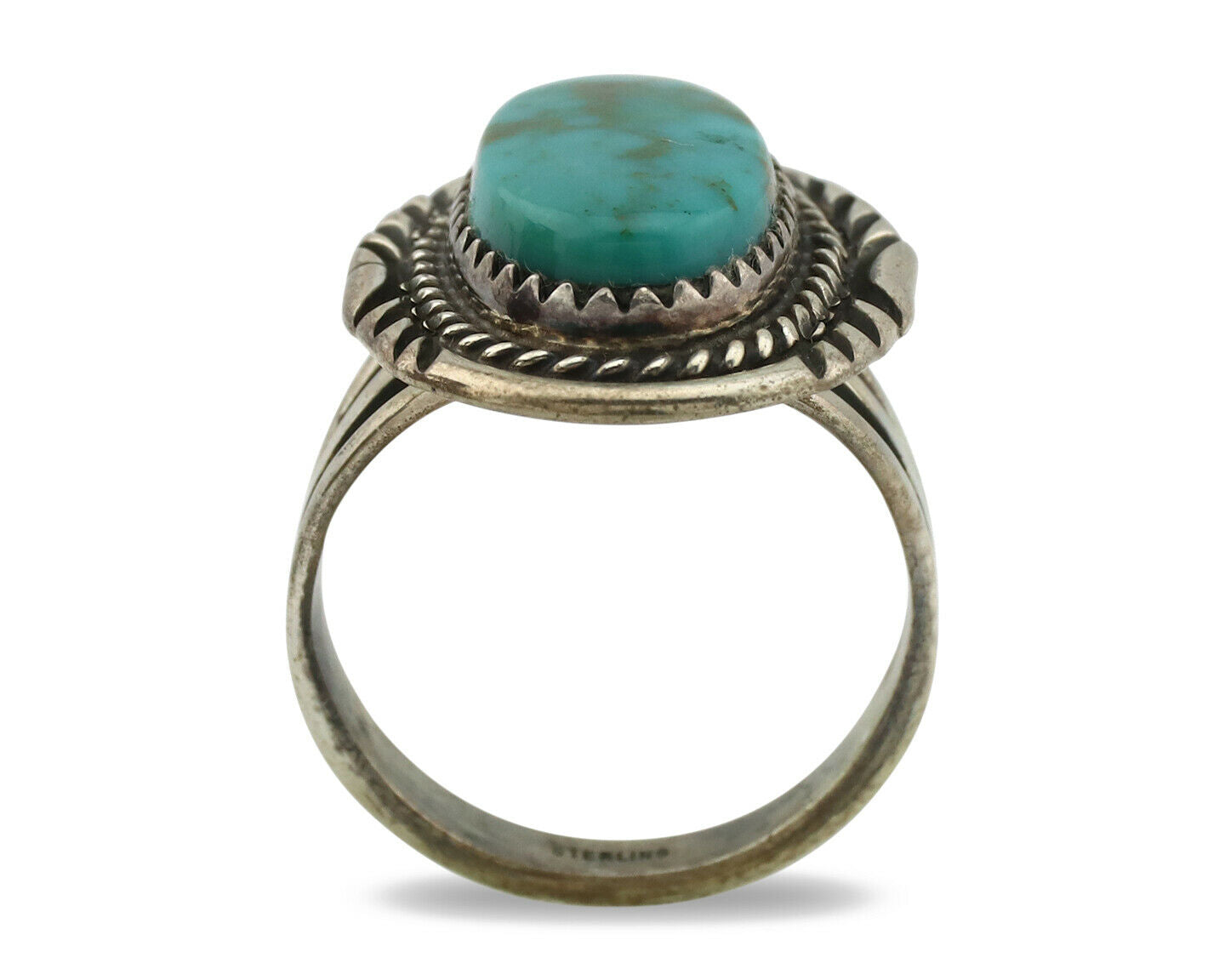 Navajo Ring .925 Silver Kingman Turquoise Signed B C.1980's