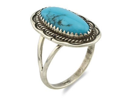 Navajo Ring .925 Silver Sleeping Beauty Turquoise Artist Signed Anna Begay C80s