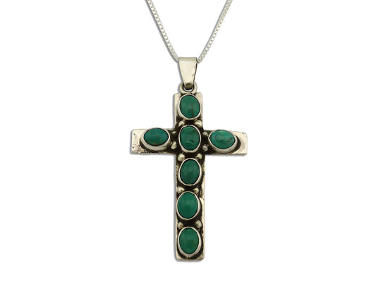 Navajo Cross Necklace 925 Silver Arizona Turquoise Signed C Montoya C.80's