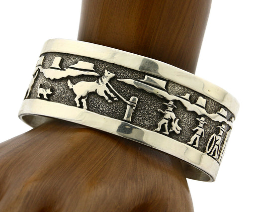 Navajo Bracelet .925 SOLID Silver Artist Signed BB Handmade Overlay C.80-90's