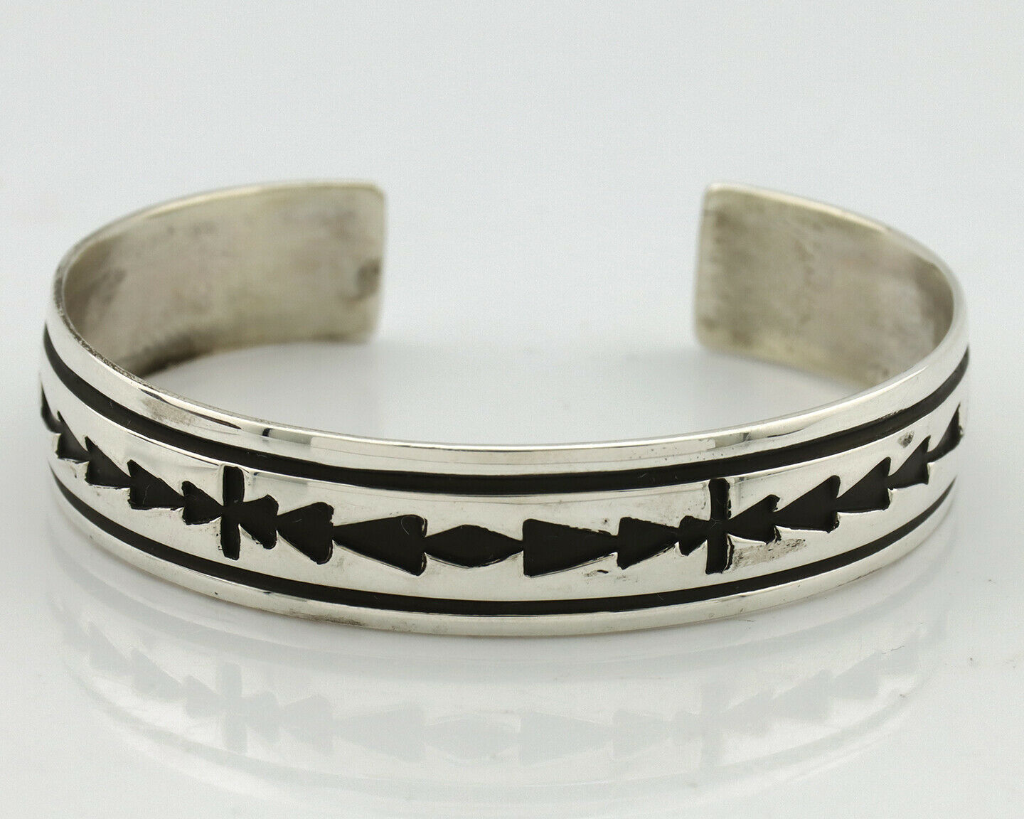 Navajo Bracelet .925 Silver Handmade Overlay Style Signed Tommy Billy Cuff C80s