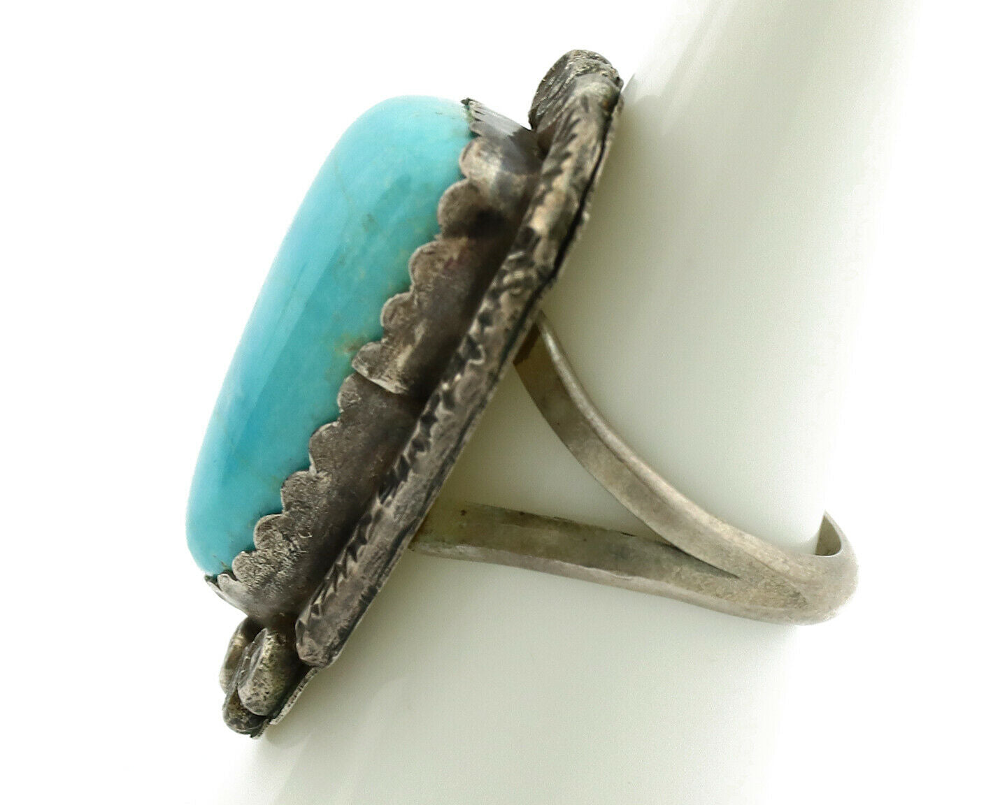 Navajo Ring .925 Silver Blue Turquoise Artist Signed R C.1980's