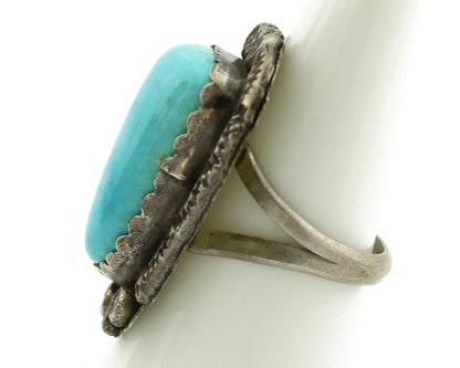 Navajo Ring .925 Silver Blue Turquoise Artist Signed R C.1980's