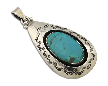 Navajo Pendant 925 Silver Natural Mined Turquoise Artist Signed C Montoya C.80's