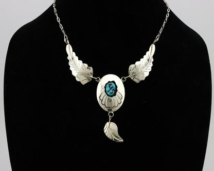 Navajo Necklace .925 Silver Sleeping Beauty Turquoise Artist Signed M C.80's