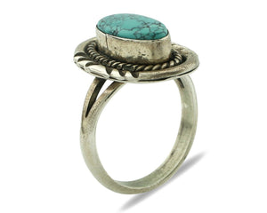 Navajo Ring 925 Silver Blue Spiderweb Turquoise Native American Artist C.80's