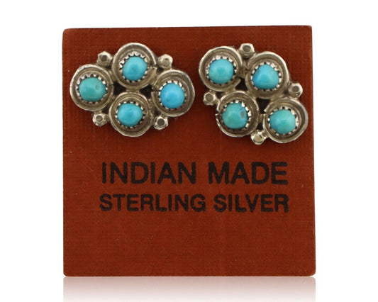 Zuni Earrings 925 Silver Sleeping Beauty Turquoise Native American Artist C.80's