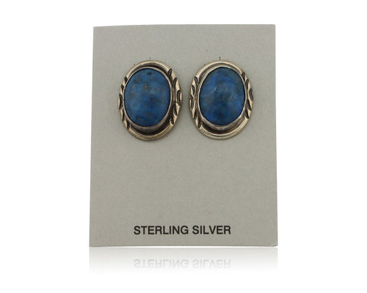 Navajo Earrings 925 Silver Natural Denim Lapis Native American Earrings C.80's