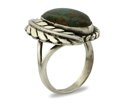 Navajo Ring .925 Silver Spiderweb Turquoise Handmade Native American Artist C80s