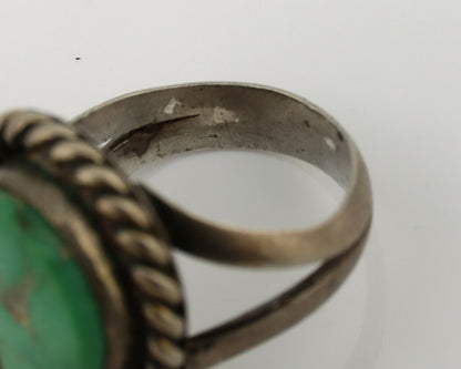Navajo Ring .925 Silver Kingman Turquoise Native C.1980's Size 3.5