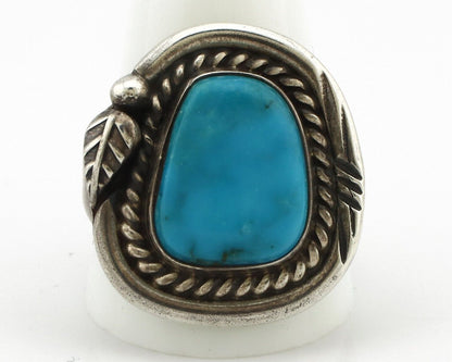 Navajo Ring 925 Silver Natural Mined Blue Gem Turquoise Signed HY C.80's