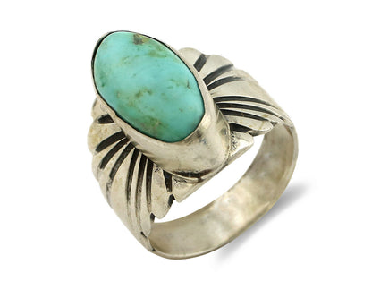 Navajo Ring .925 Silver Black Kingman Turquoise Artist Signed Apache C.80's