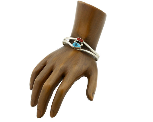 Navajo Bracelet .925 Silver Coral & Turquoise Artist Native American Artist C.90