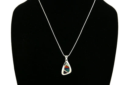 Women's Navajo Inlaid Necklace .925 Silver Signed Wayne Etsitty