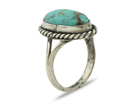 Navajo Ring 925 Silver Natural Blue Kingman Turquoise Native Artist C.80's