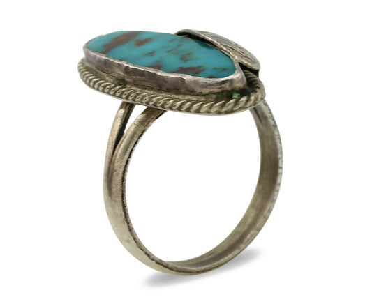 Navajo Ring .925 Silver Nevada Turquoise Native American Artist C.1980's