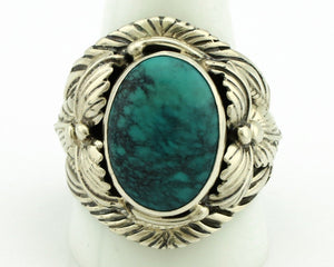 Navajo Ring 925 Silver Natural Spiderweb Turquoise Artist Signed NEZ C.80's