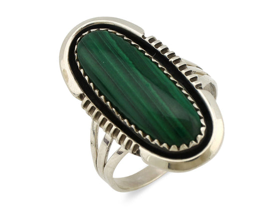 Navajo Ring 925 Silver Natural Malachite Artist Signed William Denetdale C.80's