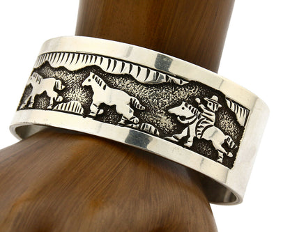 Navajo Bracelet .925 SOLID Silver Artist Signed Harold Yazzie Overlay C.80-90's