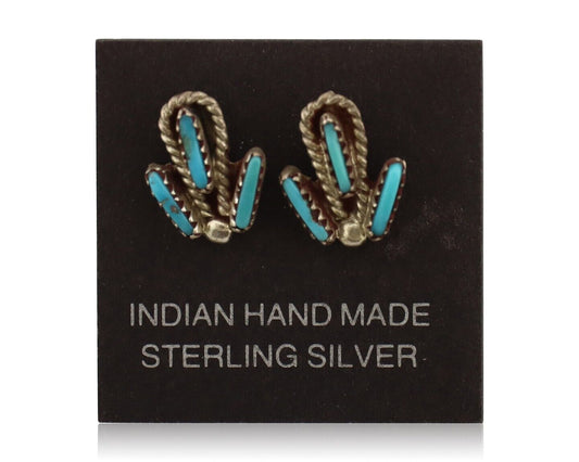 Zuni Earrings 925 Silver Sleeping Beauty Turquoise Native American Artist C.80's