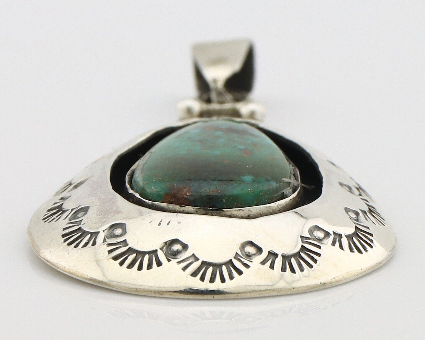 Navajo Pendant 925 Silver Natural Mined Turquoise Artist Signed MC C.80's