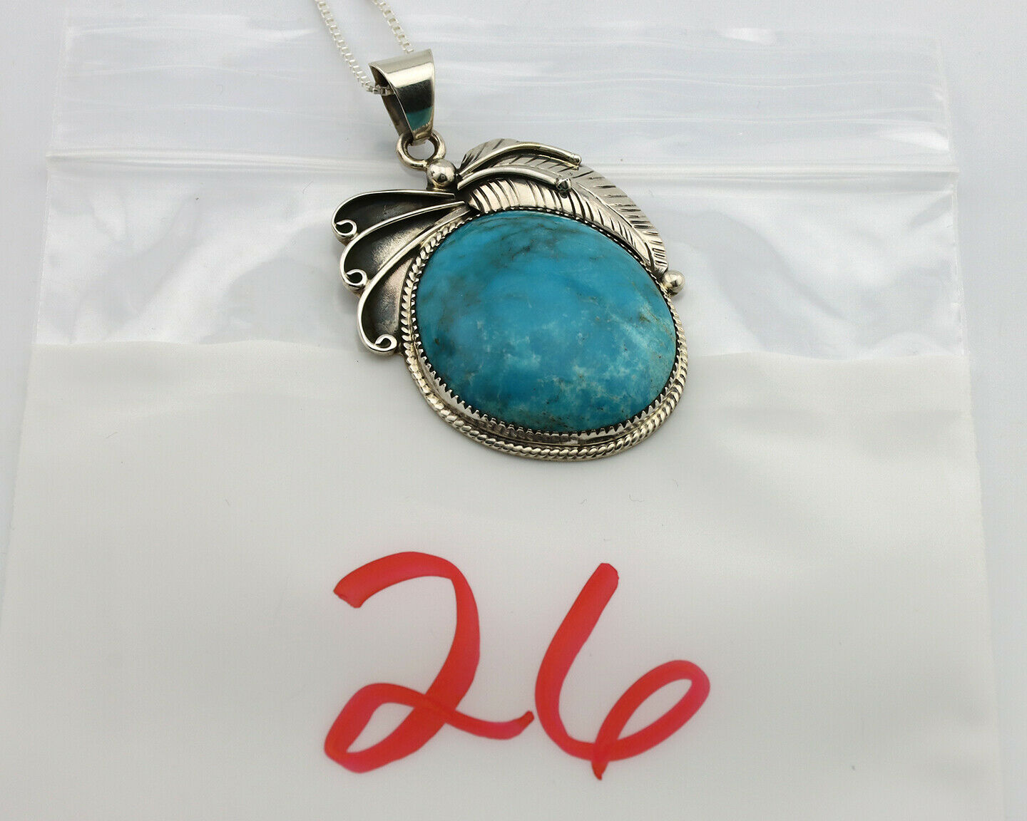 Navajo Necklace .925 Silver Kingman Turquoise Signed WP C.1980's